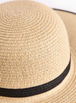 Neutral Contrast Trim Straw Sun Hat One Size