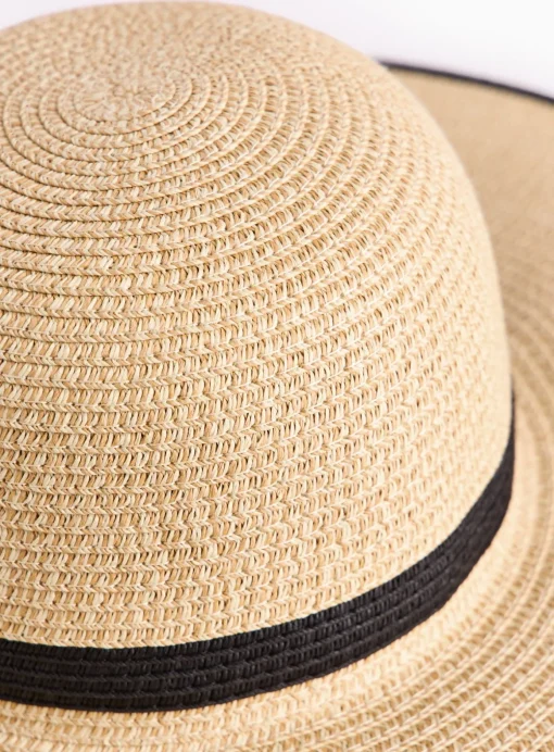 Neutral Contrast Trim Straw Sun Hat One Size