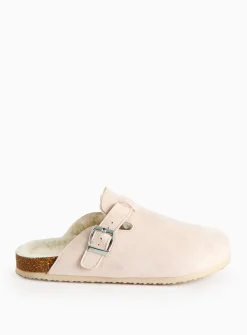 Neutral Felt Buckle Detail Clog Slippers L