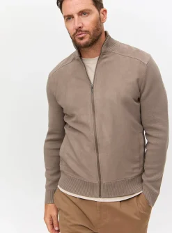 Neutral Funnel Neck Zip-Through Knitted Jumper L