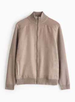 Neutral Funnel Neck Zip-Through Knitted Jumper L
