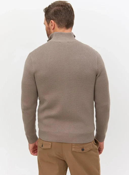 Neutral Funnel Neck Zip-Through Knitted Jumper L