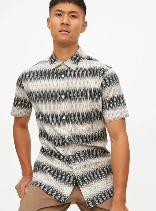 Neutral Ikat Print Slim Fit Short Sleeve Shirt XL