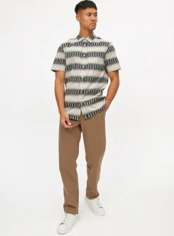 Neutral Ikat Print Slim Fit Short Sleeve Shirt XL