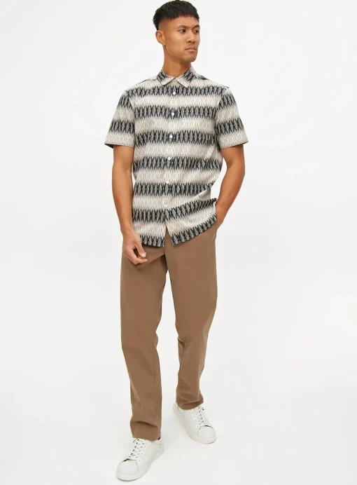 Neutral Ikat Print Slim Fit Short Sleeve Shirt XL