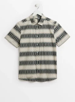 Neutral Ikat Print Slim Fit Short Sleeve Shirt XL