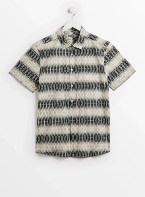 Neutral Ikat Print Slim Fit Short Sleeve Shirt XL