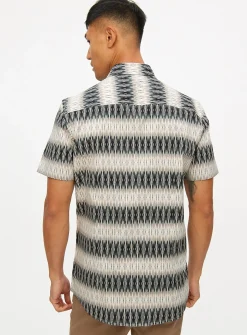 Neutral Ikat Print Slim Fit Short Sleeve Shirt XL