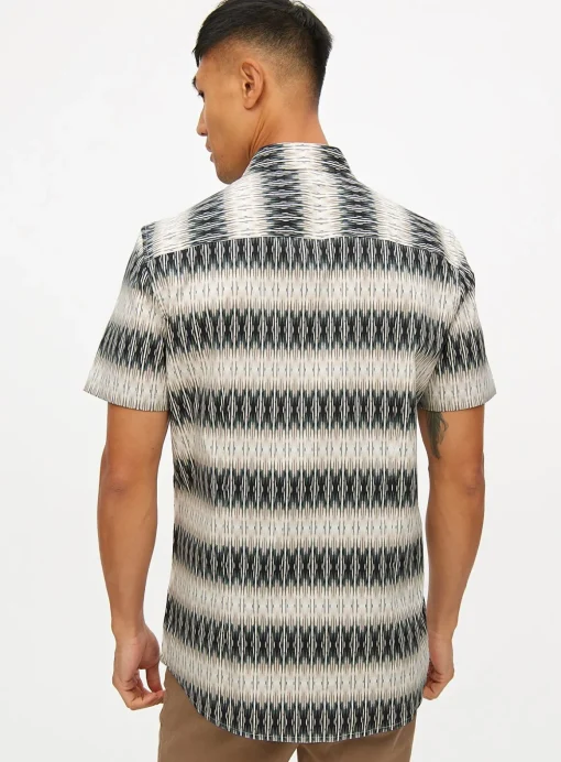 Neutral Ikat Print Slim Fit Short Sleeve Shirt XL