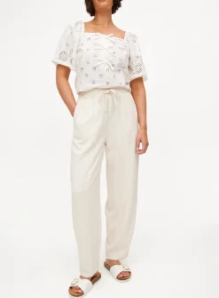 Neutral Linen Blend Barrel Leg Trousers 18