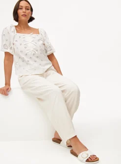 Neutral Linen Blend Barrel Leg Trousers 18