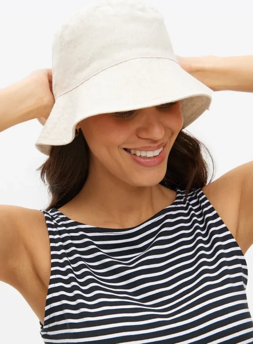 Neutral Linen Blend Bucket Hat One Size