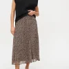 Neutral Printed Pleated Midi Skirt 16