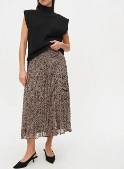 Neutral Printed Pleated Midi Skirt 16