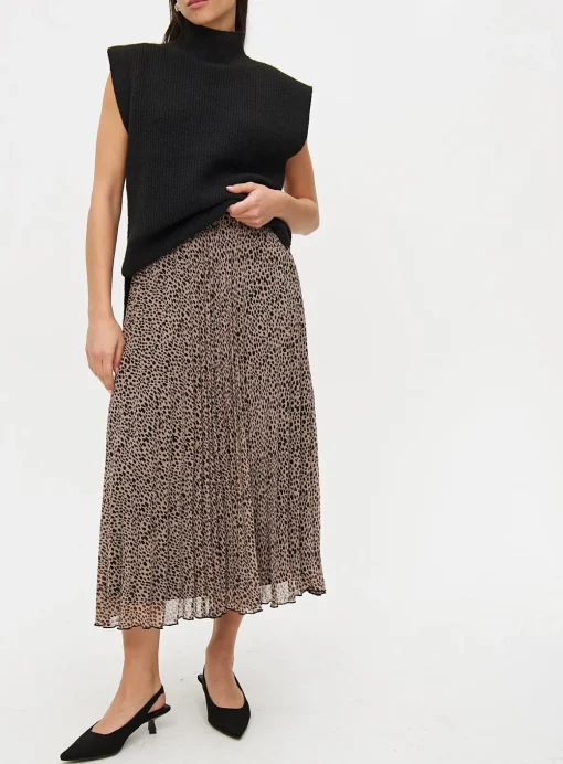 Neutral Printed Pleated Midi Skirt 16