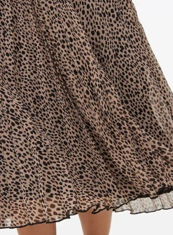 Neutral Printed Pleated Midi Skirt 16