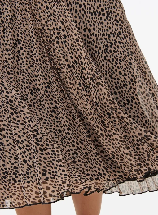 Neutral Printed Pleated Midi Skirt 16