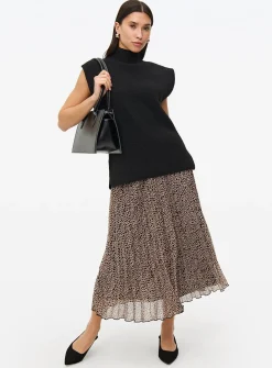 Neutral Printed Pleated Midi Skirt 16