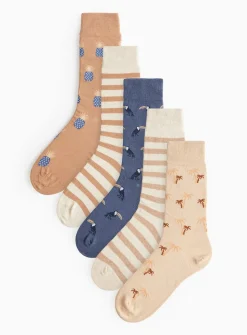 Neutral Safari Theme Ankle Socks 5 Pack 6-8.5