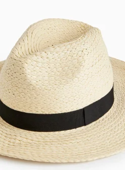 Neutral Straw Fedora Hat One Size