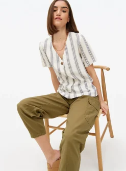 Neutral Stripe Button Front Blouse 26