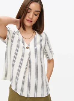 Neutral Stripe Button Front Blouse 26