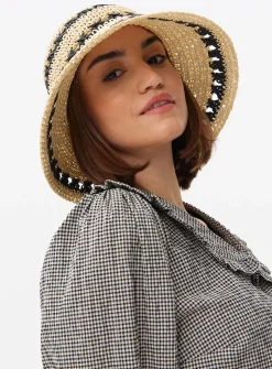 Neutral Stripe Cloche Straw Hat One Size