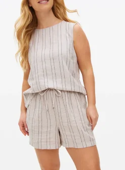 Neutral Stripe Linen Blend Shorts 18