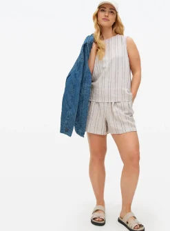 Neutral Stripe Linen Blend Shorts 18