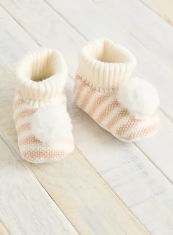Neutral Stripe Pom Pom Slipper Boots 12-18 months