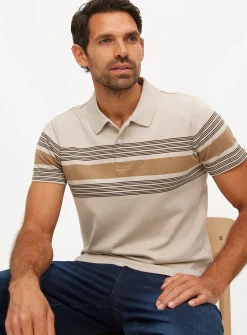 Neutral Stripe Short Sleeve Polo Shirt XXL