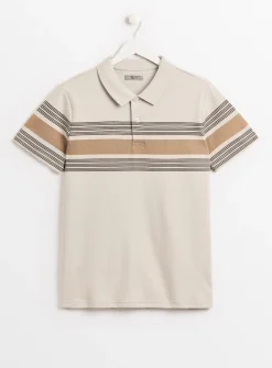 Neutral Stripe Short Sleeve Polo Shirt XXL