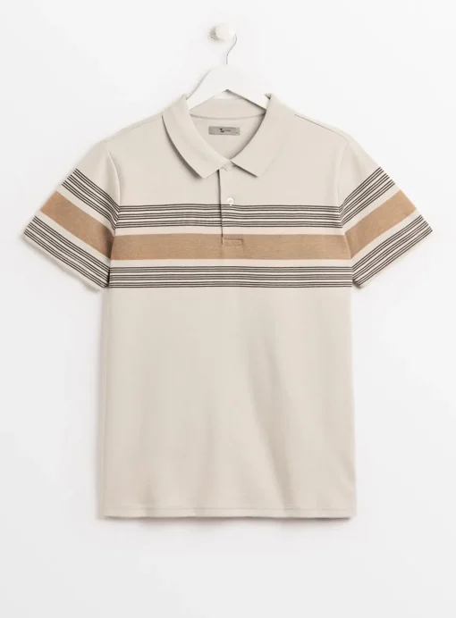 Neutral Stripe Short Sleeve Polo Shirt XXL