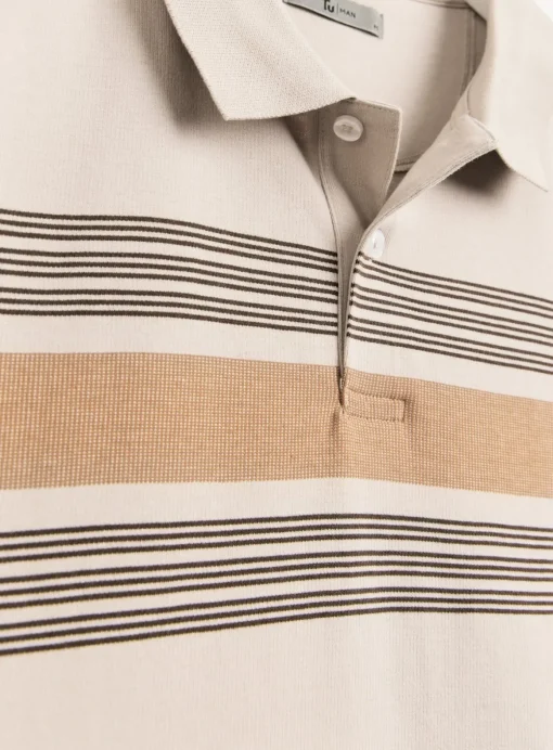 Neutral Stripe Short Sleeve Polo Shirt XXL