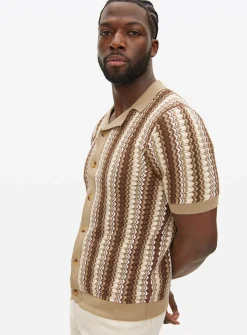 Neutral Zig Zag Stitch Shirt M