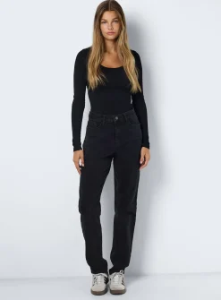 NOISY MAY High Waisted Straight Mom Jeans Black 30S