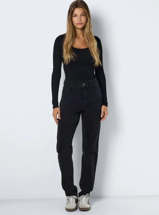 NOISY MAY High Waisted Straight Mom Jeans Black 30S