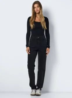 NOISY MAY High Waisted Straight Mom Jeans Black 30S
