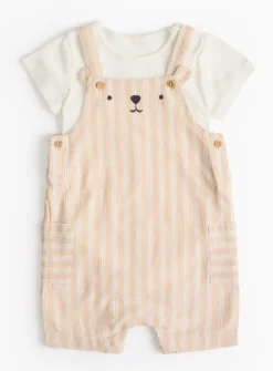 Novelty Bear Stripe Bib Shorts & Bodysuit Set 12-18 months