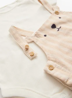 Novelty Bear Stripe Bib Shorts & Bodysuit Set 12-18 months