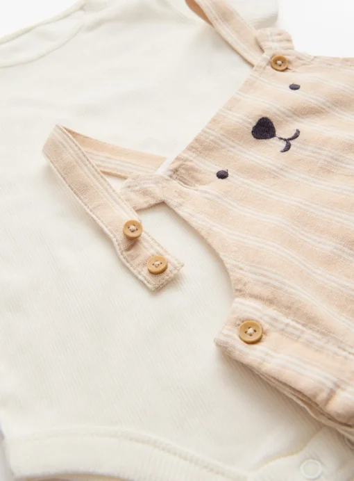 Novelty Bear Stripe Bib Shorts & Bodysuit Set 12-18 months