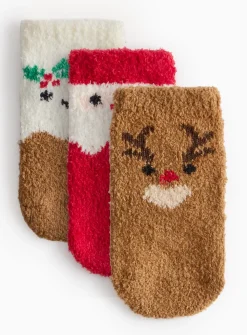Novelty Christmas Print Cosy Socks 3 Pack 6-12 months