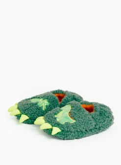 Novelty Green Dinosaur Borg Fleece Slippers 1