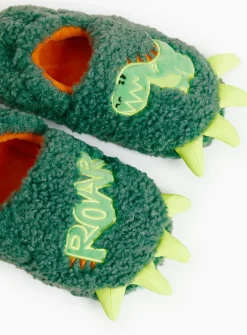 Novelty Green Dinosaur Borg Fleece Slippers 1
