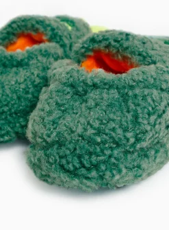 Novelty Green Dinosaur Borg Fleece Slippers 1
