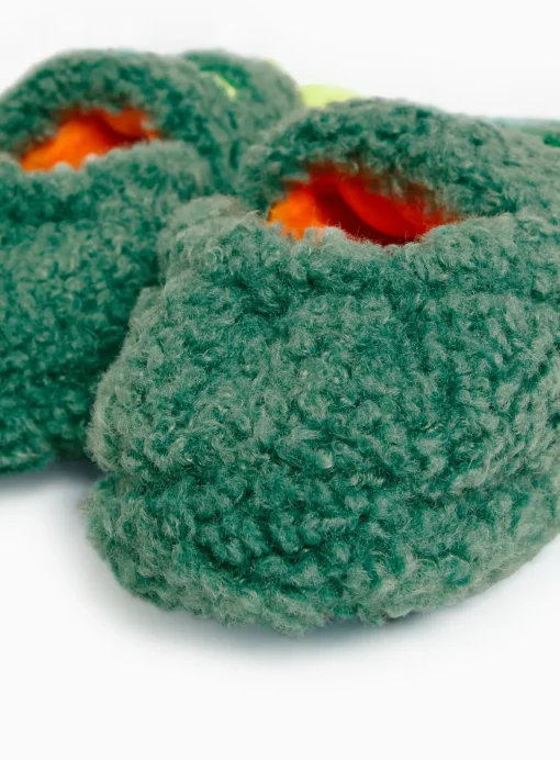 Novelty Green Dinosaur Borg Fleece Slippers 1