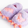 Novelty Lilac Dinosaur Borg Fleece Slippers 1-2