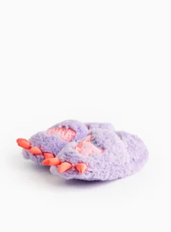 Novelty Lilac Dinosaur Borg Fleece Slippers 1-2