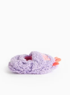 Novelty Lilac Dinosaur Borg Fleece Slippers 1-2