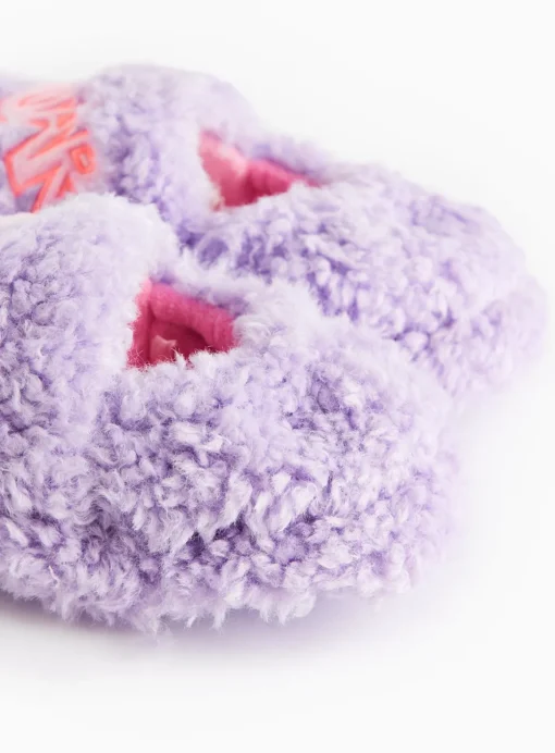 Novelty Lilac Dinosaur Borg Fleece Slippers 1-2